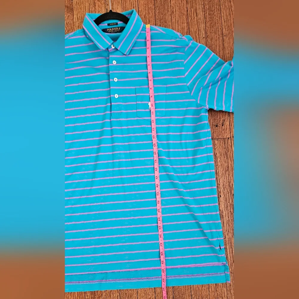 Polo Golf Ralph Lauren Teal Blue and Pink Striped Polo Shirt Size Large